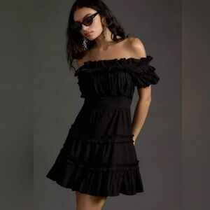 Anthropologie Black Ruffled Tiered Mini Dress